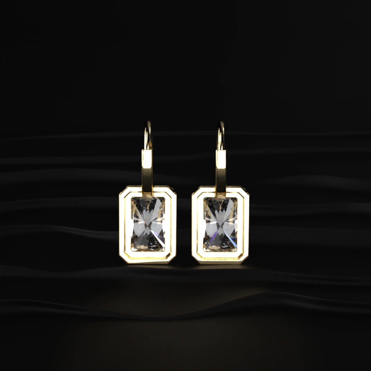 Radiant Cut Yellow Diamond Solitaire Leverback Earrings | Earthly Jewels