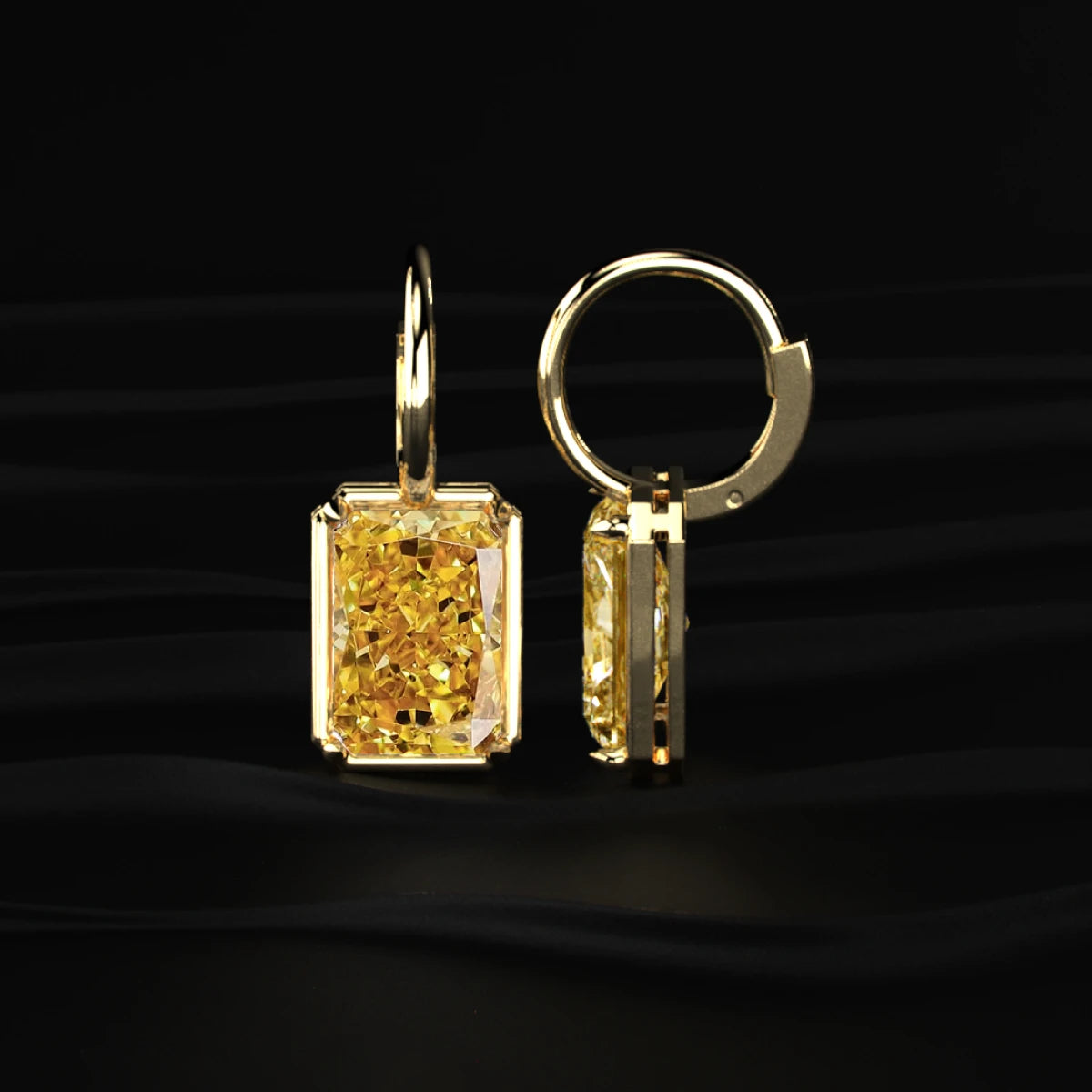 Radiant Cut Yellow Diamond Solitaire Leverback Earrings | Earthly Jewels