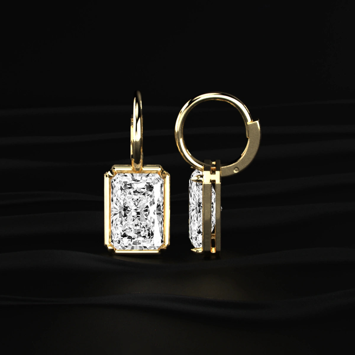 Radiant Cut Yellow Diamond Solitaire Leverback Earrings | Earthly Jewels