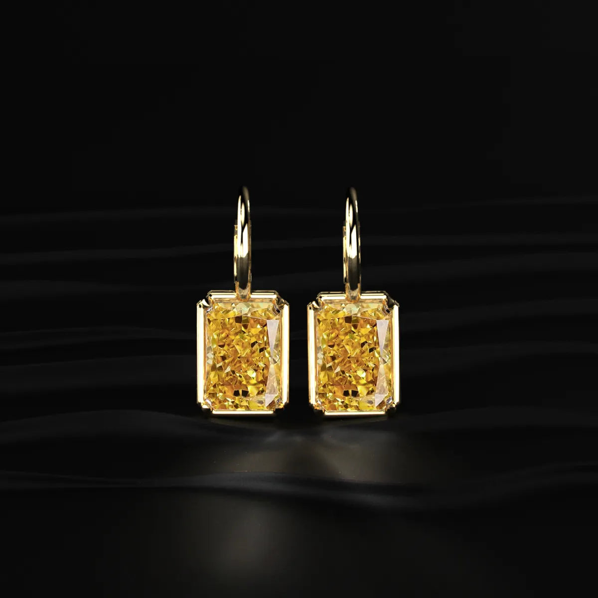 Radiant Cut Yellow Diamond Solitaire Leverback Earrings | Earthly Jewels