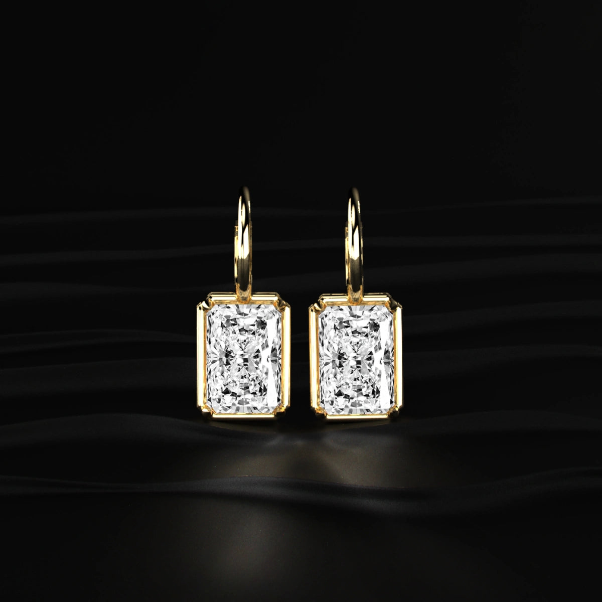 Radiant Cut Yellow Diamond Solitaire Leverback Earrings | Earthly Jewels