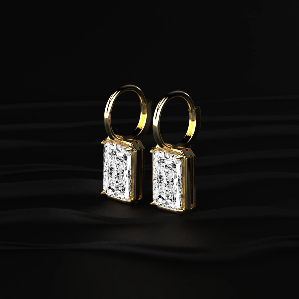 Radiant Cut Yellow Diamond Solitaire Leverback Earrings | Earthly Jewels