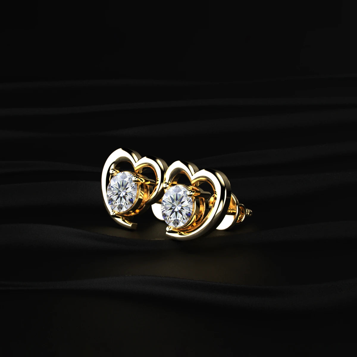 Round Diamond Earrings With Open Heart Shape | Earthly Jewels