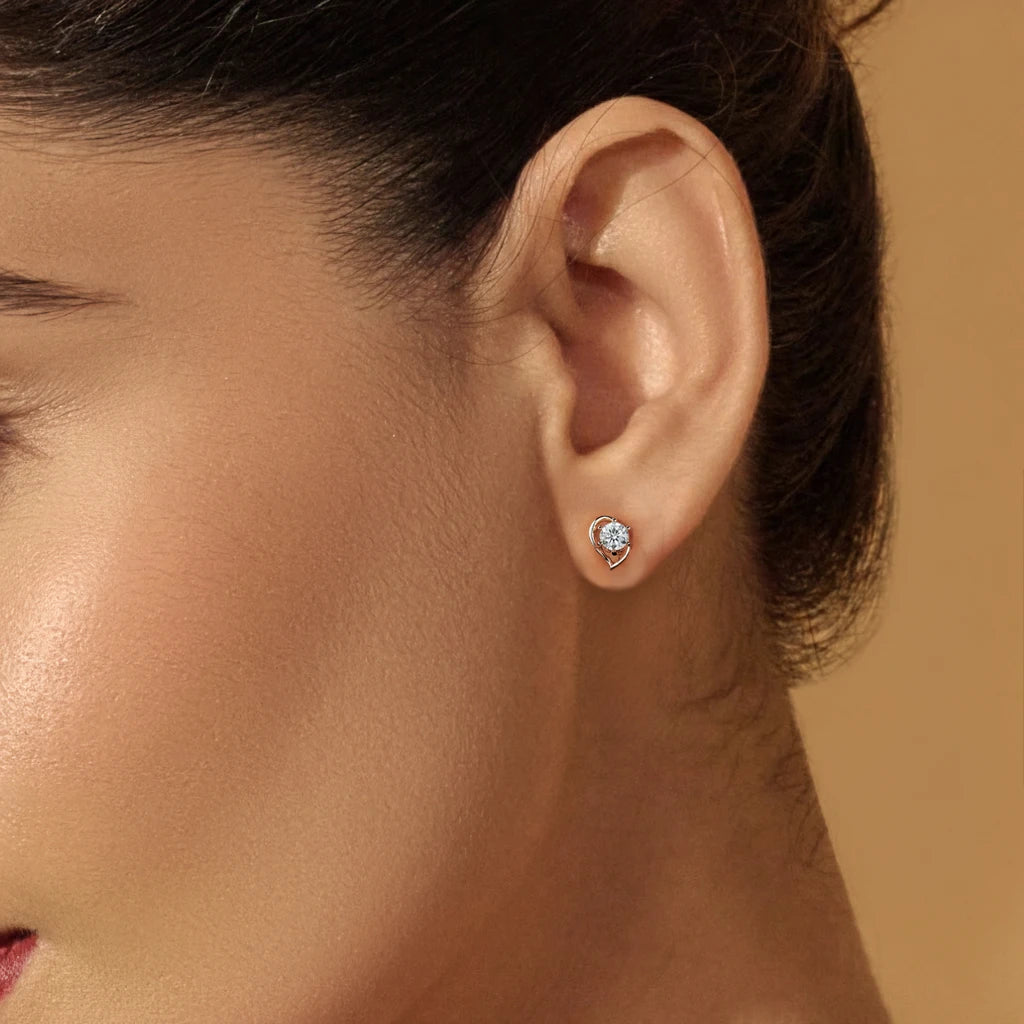 Round Diamond Half Heart Shape Stud | Earthly Jewels