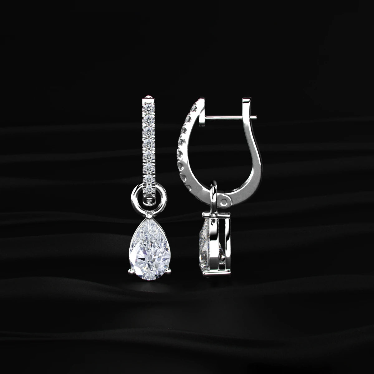 Pear Cut Solitaire Drop Hoops | Earthly Jewels