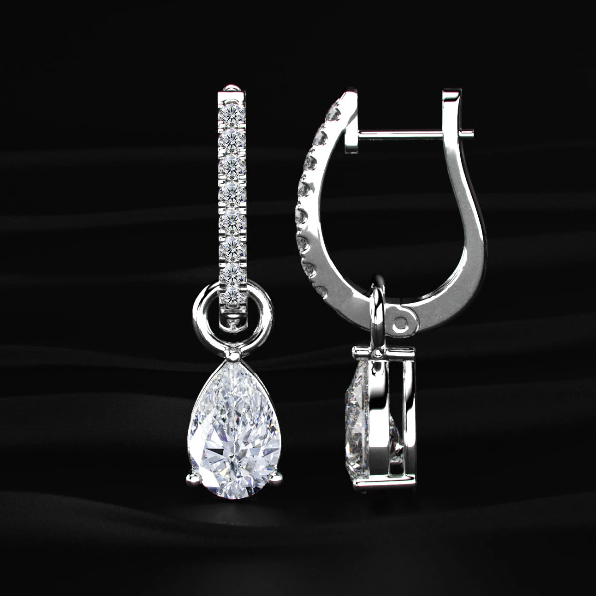 Pear Cut Solitaire Drop Hoops | Earthly Jewels