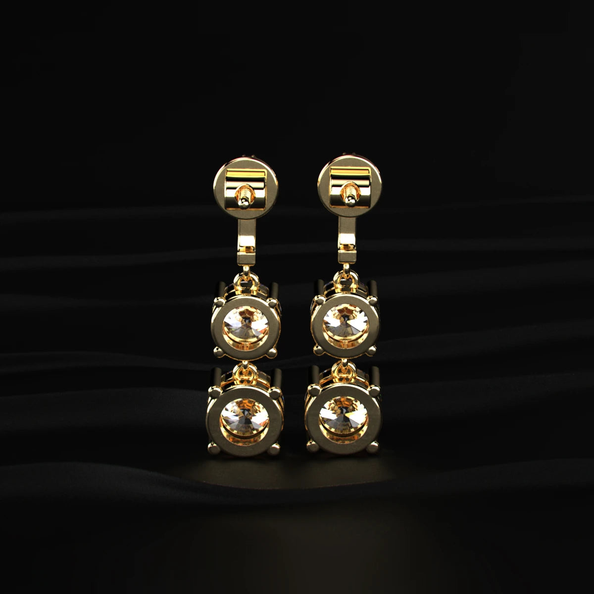 Round Solitaire Double Diamond Drop Earring | Earthly Jewels