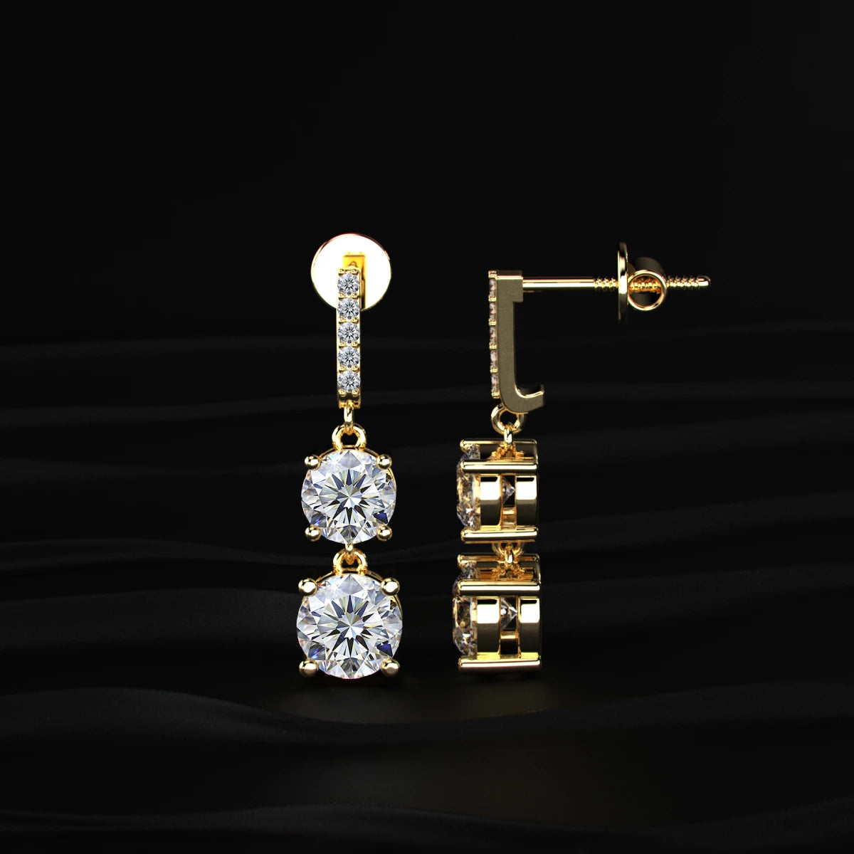 Round Solitaire Double Diamond Drop Earring | Earthly Jewels