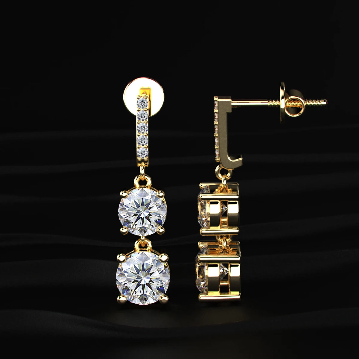 Round Solitaire Double Diamond Drop Earring | Earthly Jewels