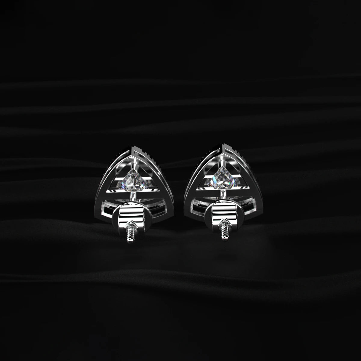 Trillion Cut Diamond Pave Halo Stud Earrings | Earthly Jewels