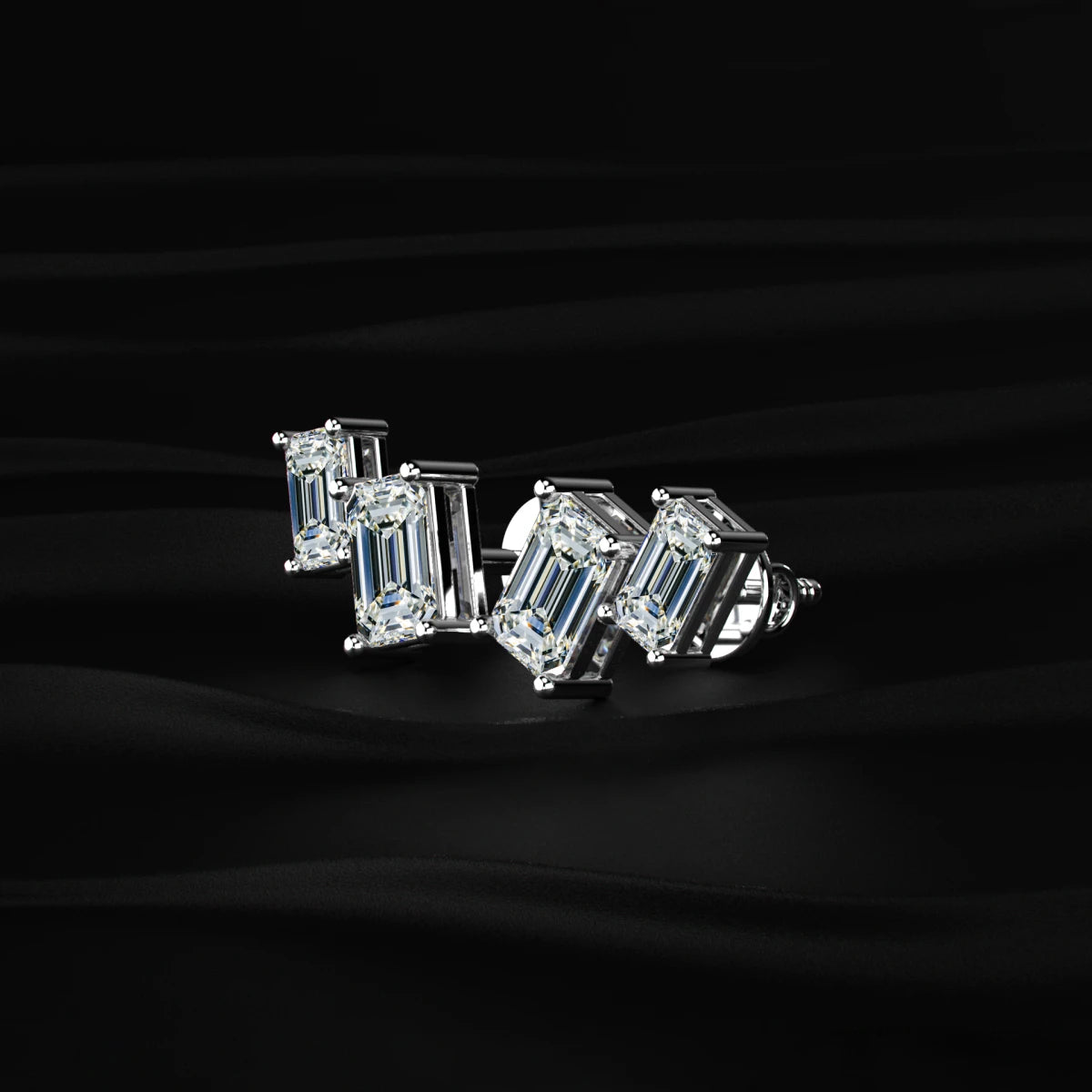 Double Emerald Cut Lab Diamond Stud Earrings | Earthly Jewels