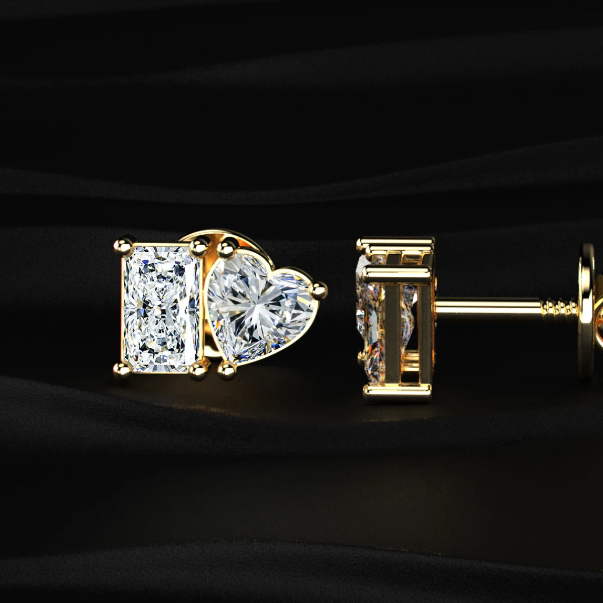 Lab Diamond Radiant And Heart Cut Toi Et Moi Earrings | Earthly Jewels