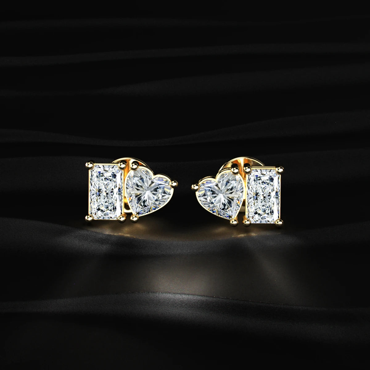 Lab Diamond Radiant And Heart Cut Toi Et Moi Earrings | Earthly Jewels