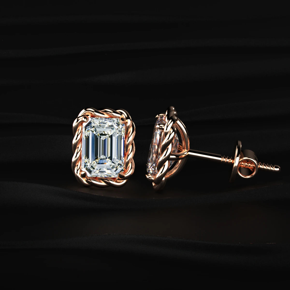 Emerald Cut Diamond Stud Earrings | Earthly Jewels