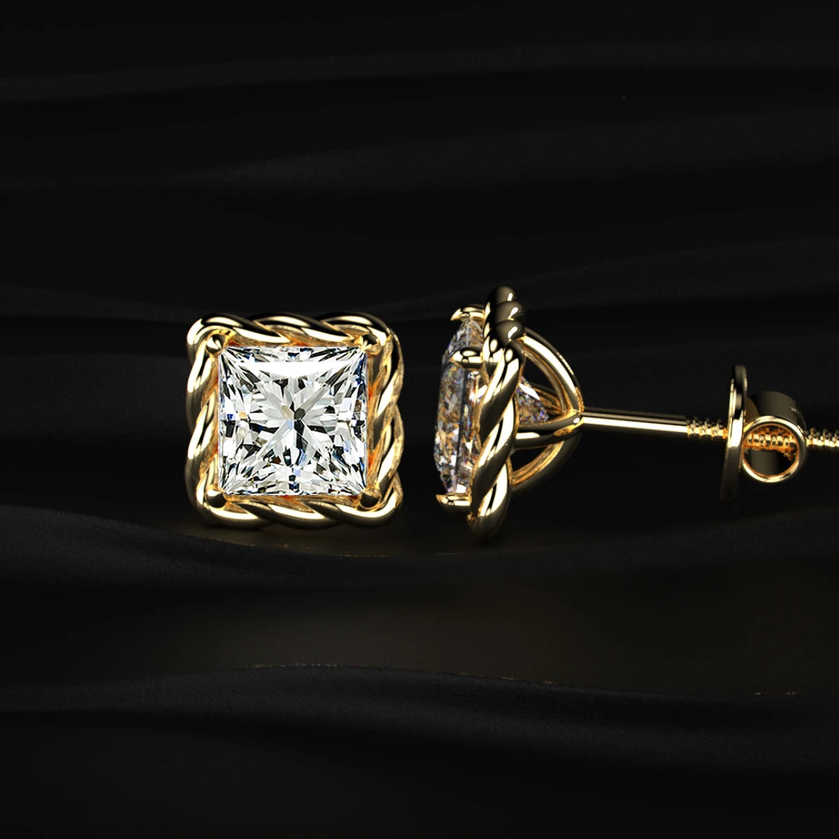 Princess Cut Diamond Stud Earrings | Earthly Jewels