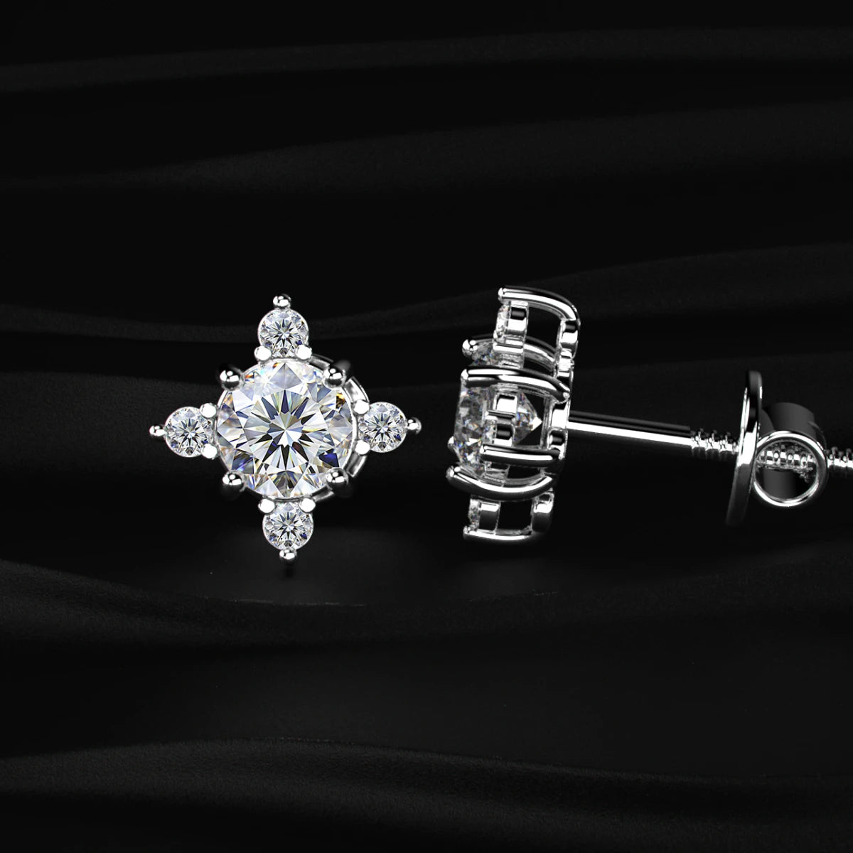 Round Cut Diamond Flower Cluster Stud Earrings | Earthly Jewels