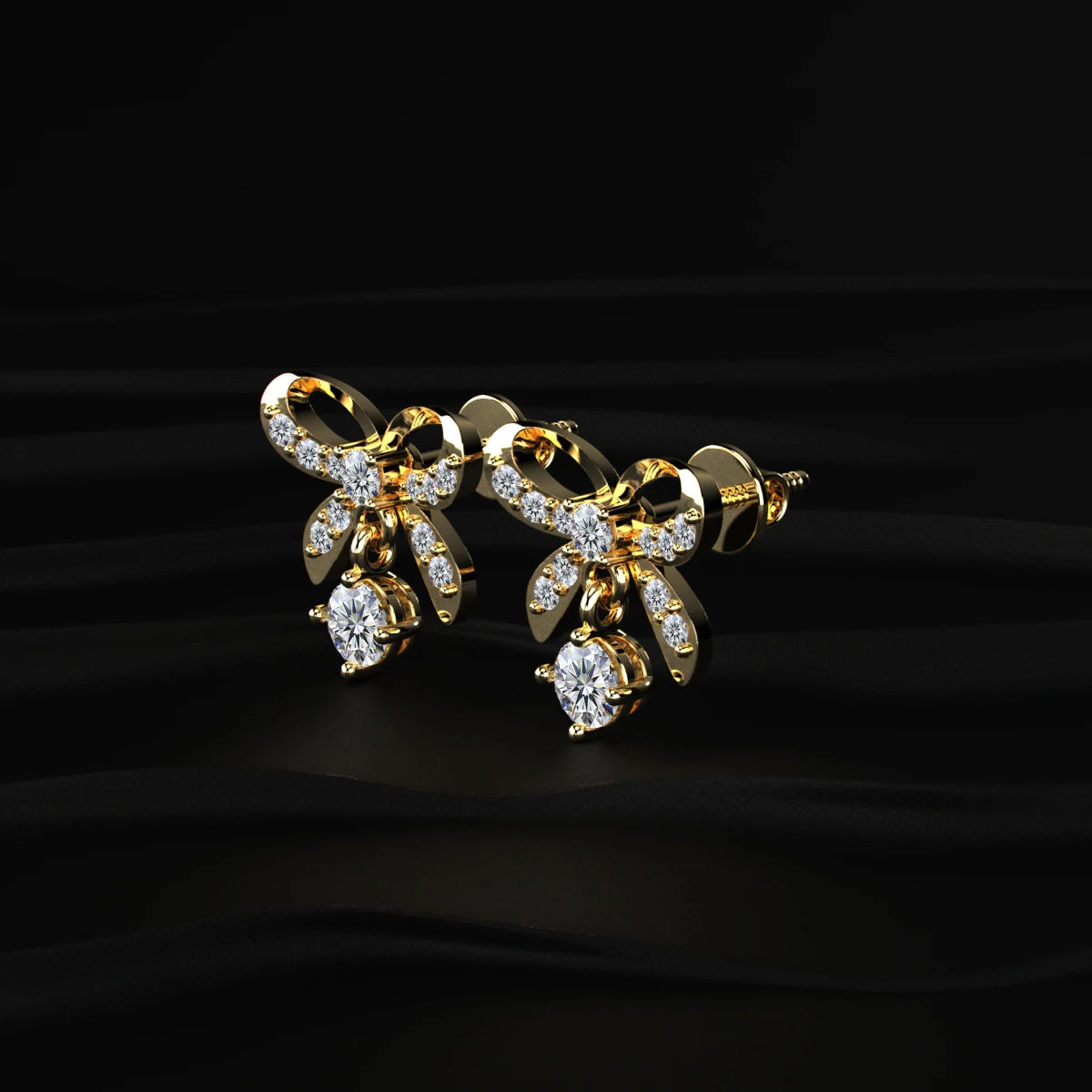 Round Shape Diamond Bow Stud Earrings | Earthly Jewels