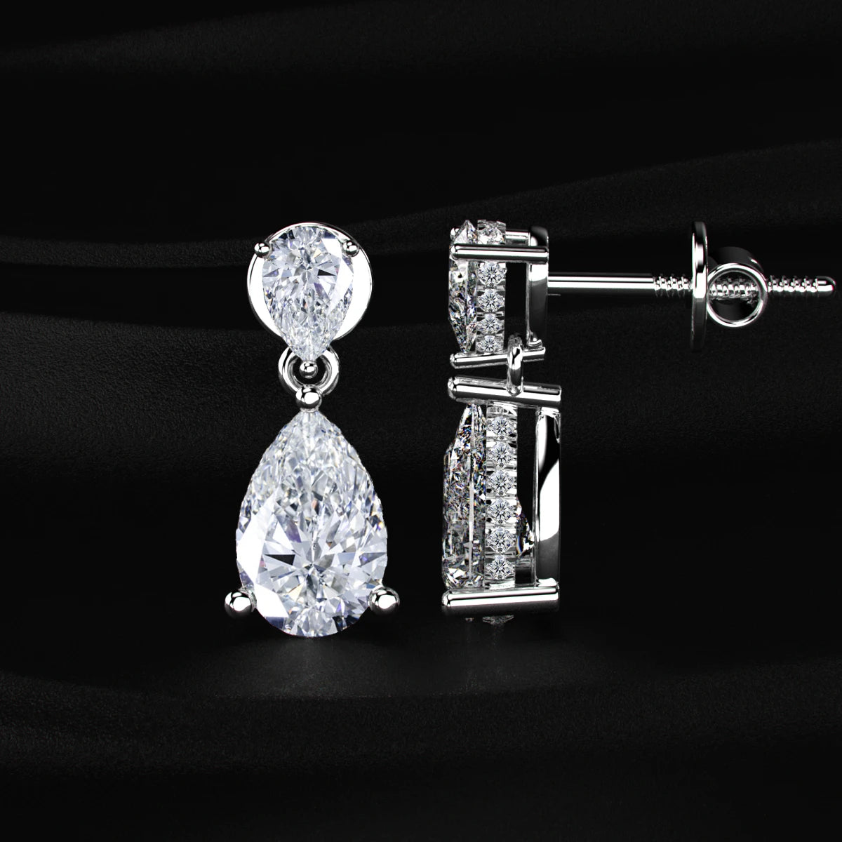 Pear Cut Diamond Drop Stud Earrings