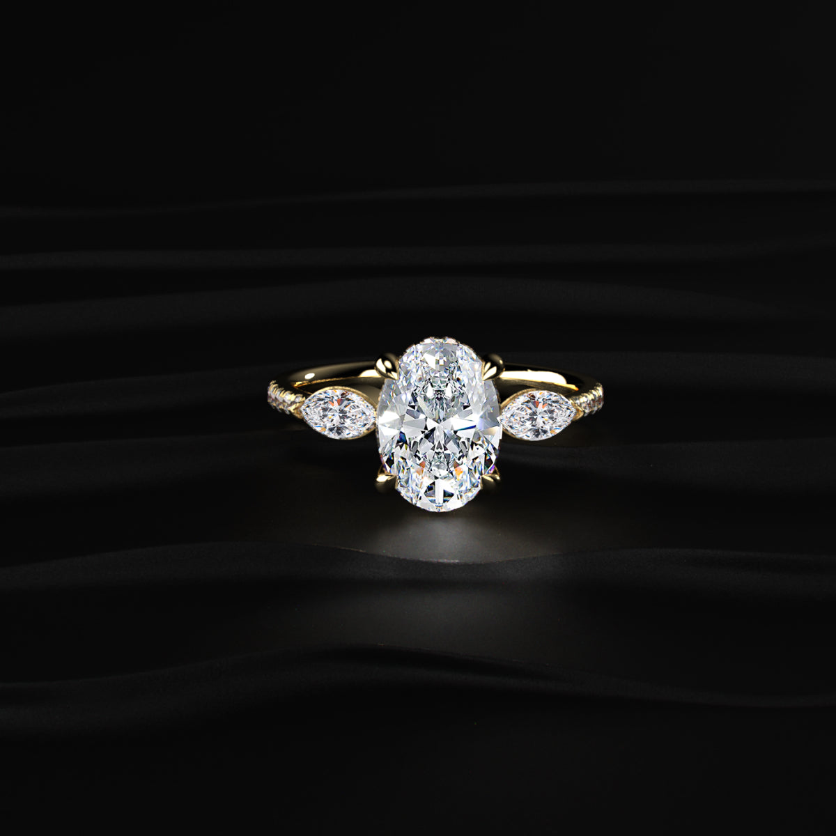 Oval Diamond Engagement Ring with Side Stones | Earthly Jewels