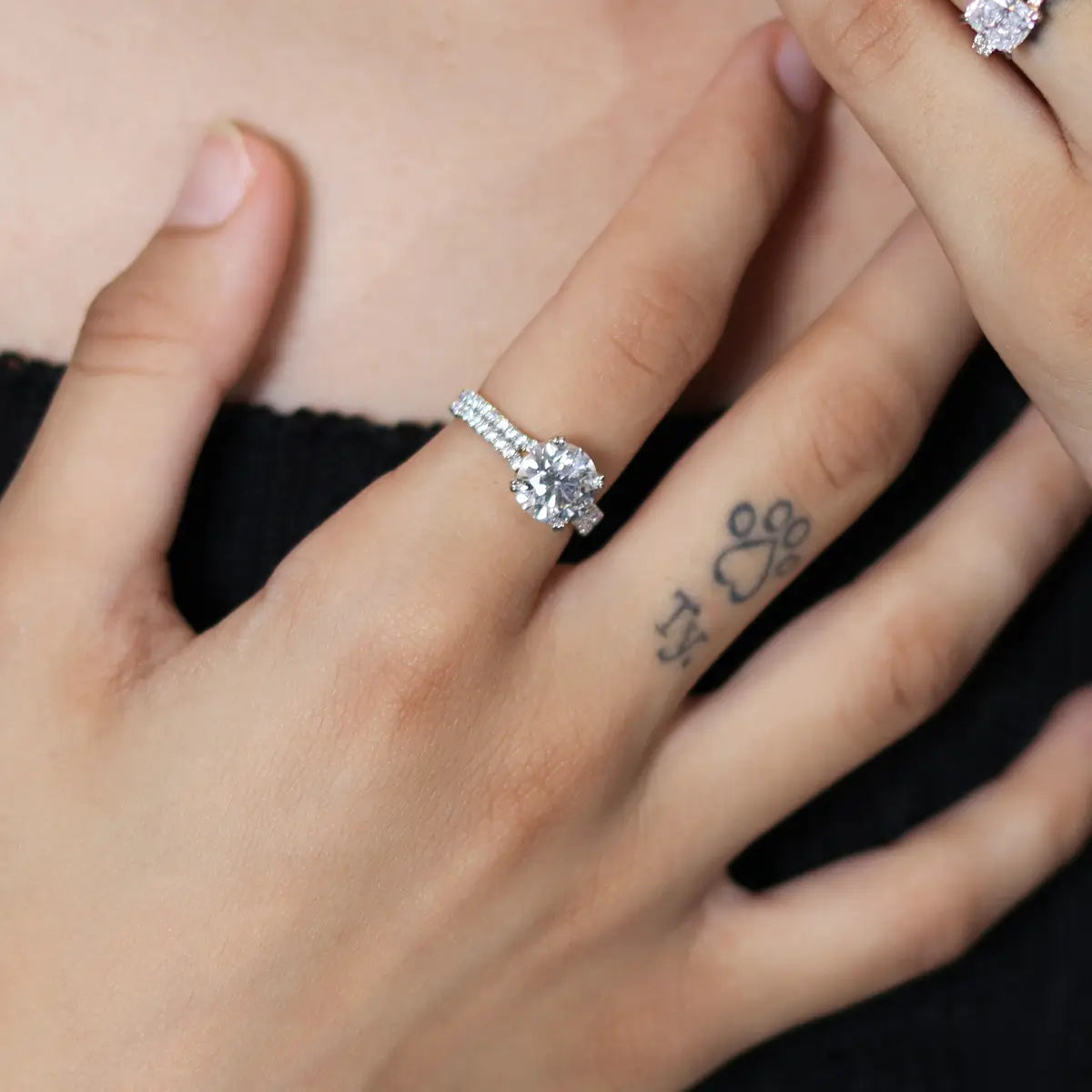 Round Cut Dual Split Pave Engagement Ring