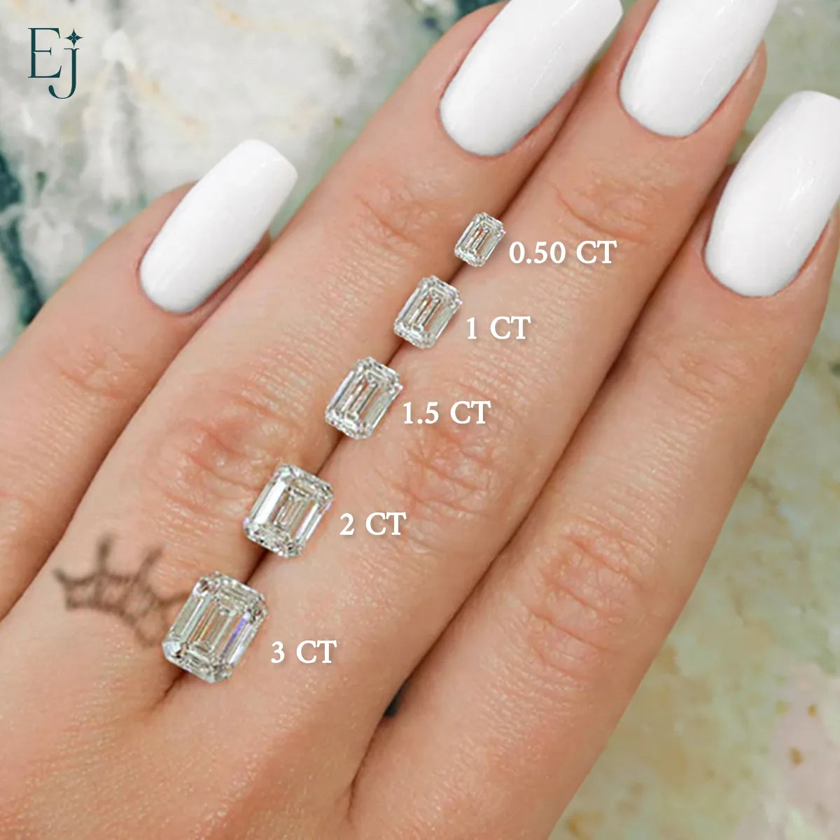 Double Emerald Shape Solitaire Diamond Stud Earrings With Ear Jacket