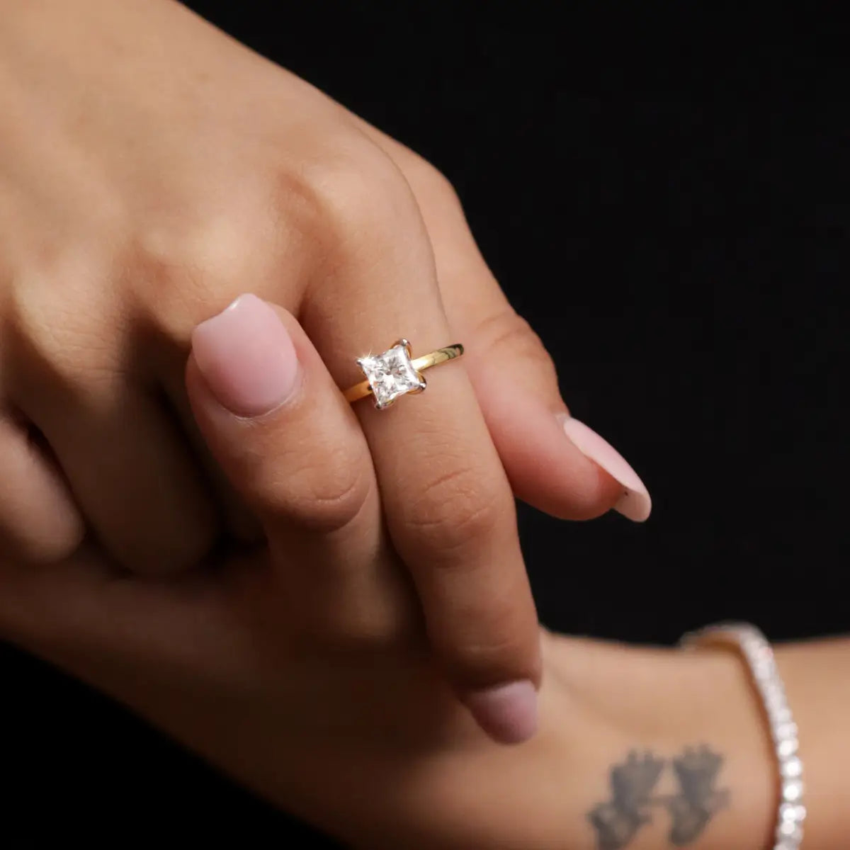 Princess Solitaire Floral Prong Ring