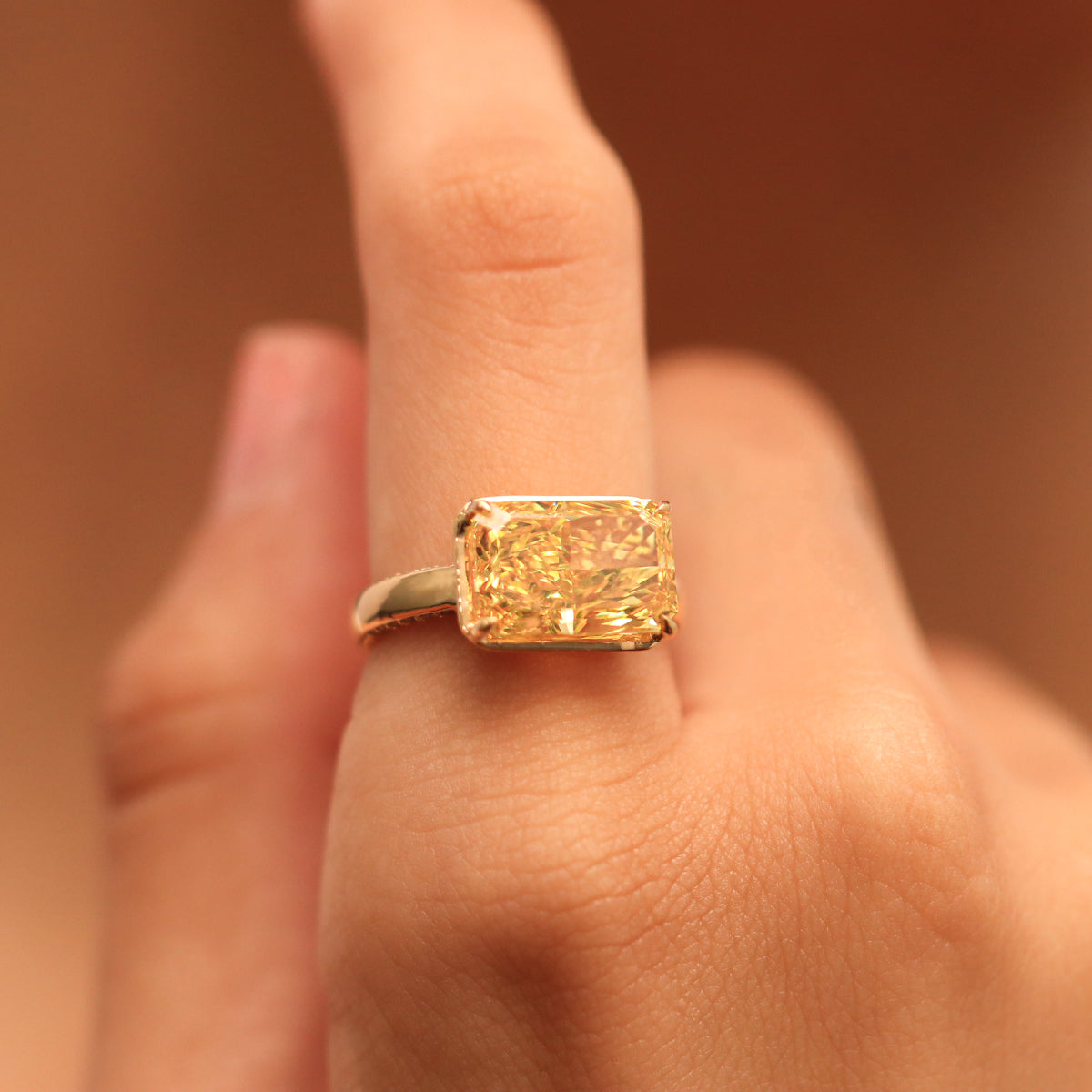 East West Radiant Yellow Diamond Solitaire Ring | Earthly Jewels
