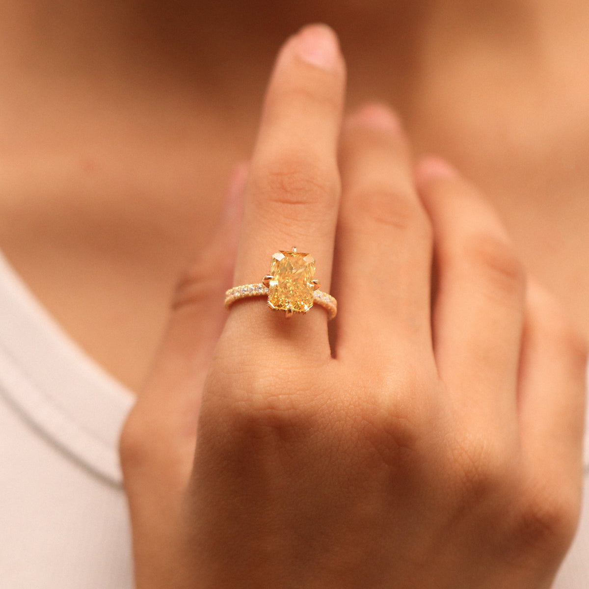 Yellow Diamond Radiant Cut Pave Ring | Earthly Jewels