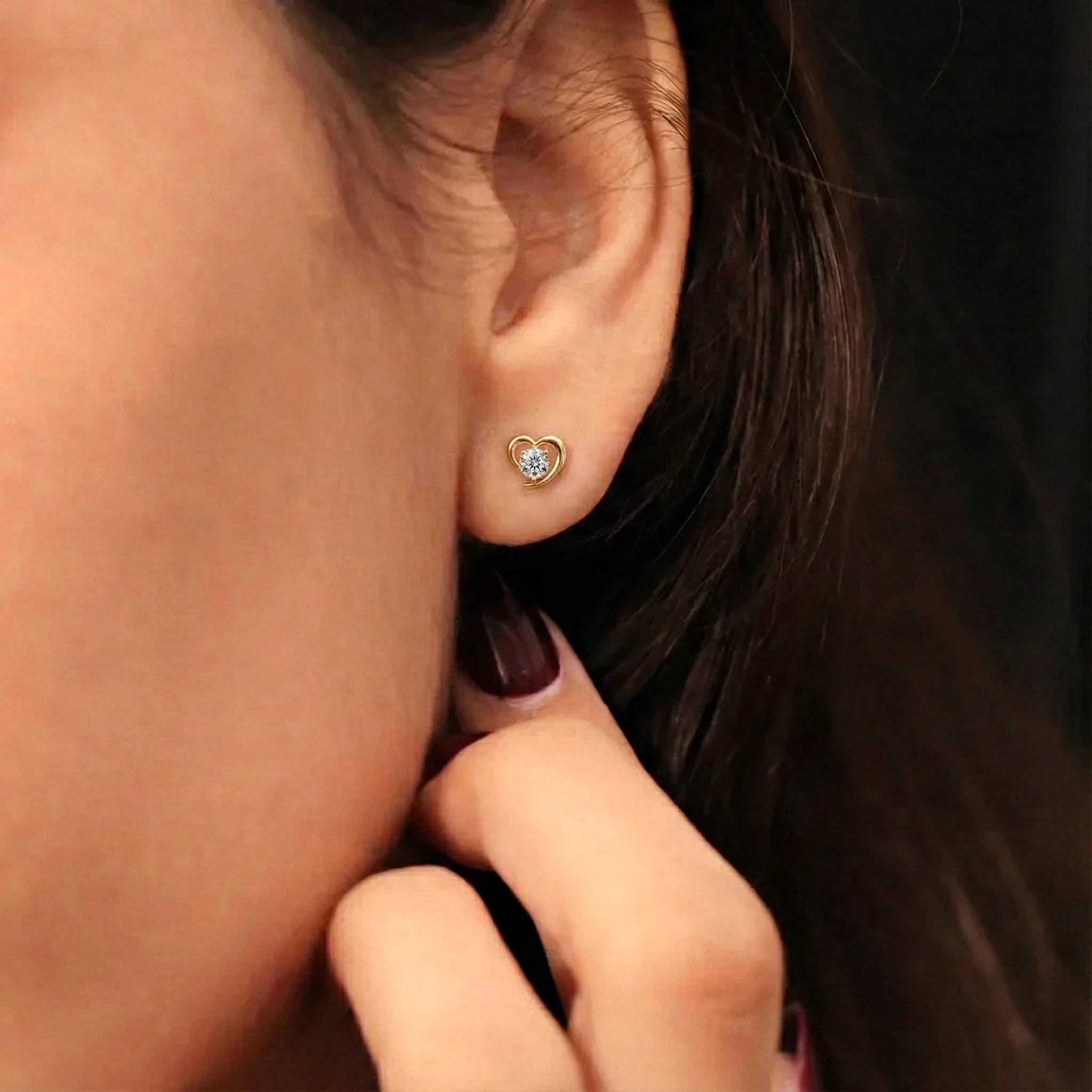 Round Diamond Earrings With Open Heart Shape | Earthly Jewels