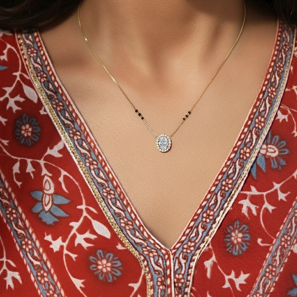 Oval Diamond Halo Mangalsutra | Earthly Jewels