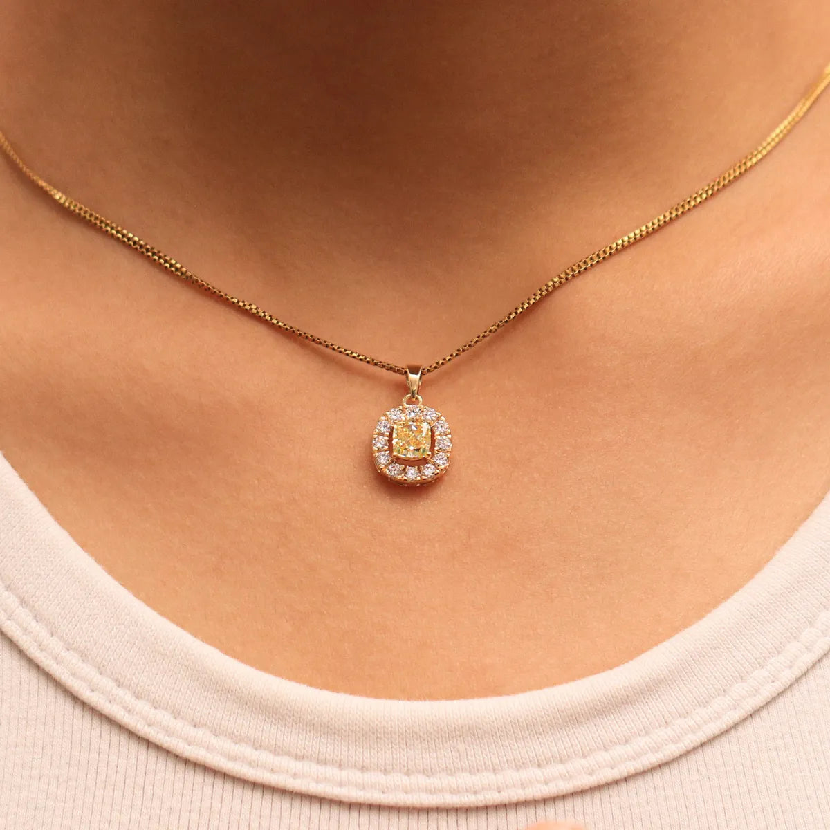 Yellow Cushion Diamond Pendant With Halo | Earthly Jewels