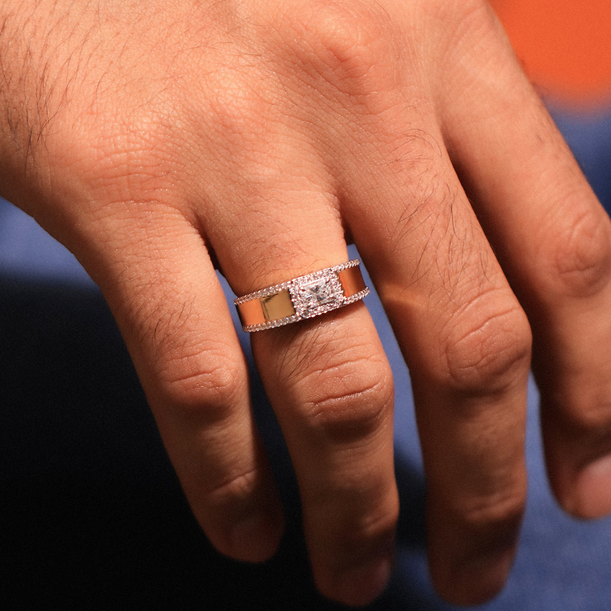 Radiant Solitaire Men'S Ring With Accent Stone | Earthly Jewels