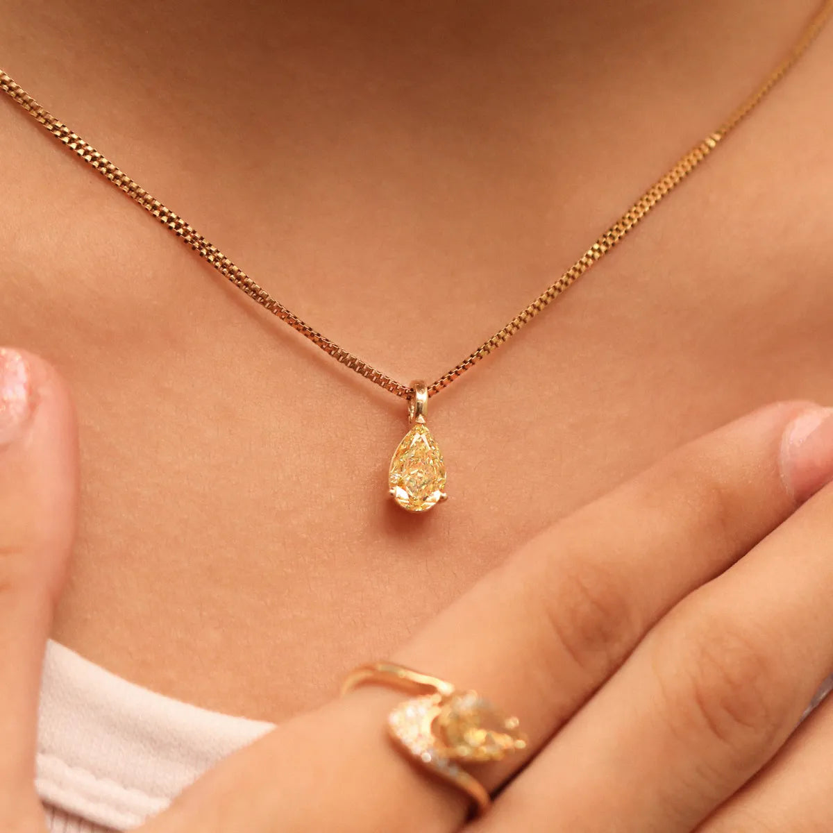 Yellow Pear Shape Solitaire Pendent | Earthly Jewels