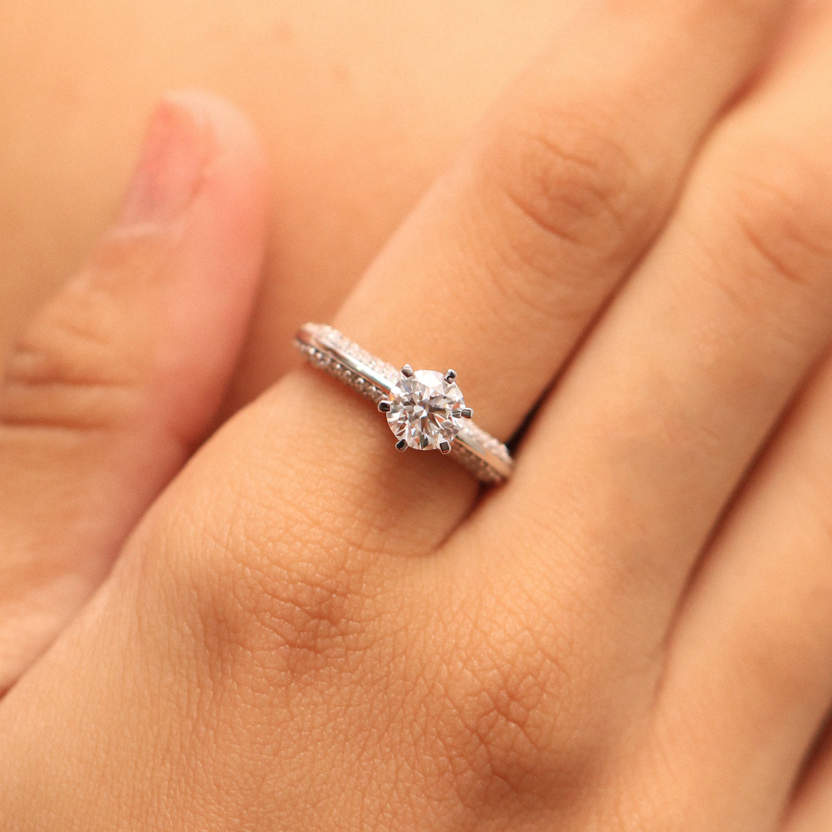 Round Solitaire Engagement Milgrain Pave Band | Earthly jewels