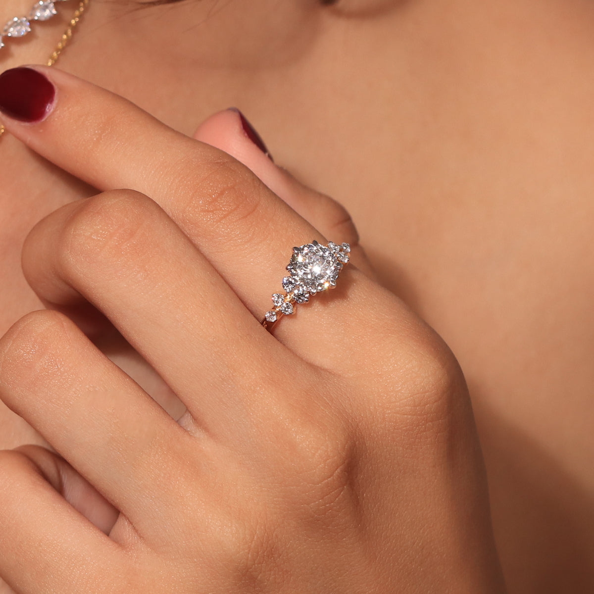 Portuguese Cut Engagement Ring With Accent Stones | Earthly Jewels