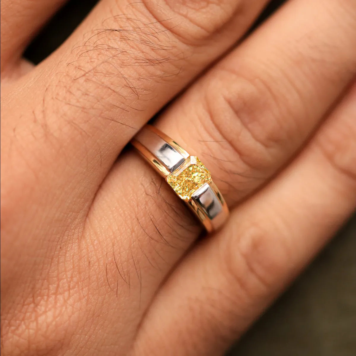 Radiant Cut Yellow Diamond Men's Ring | Earthly Jewels