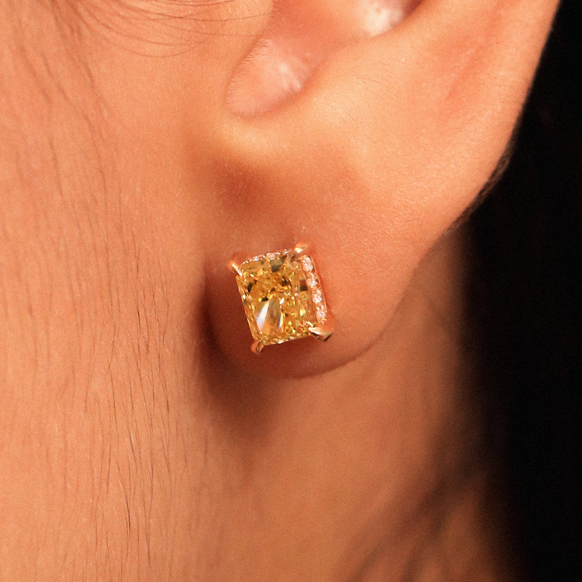 Yellow Radiant Cut Lab Diamond Stud Earring | Earthly Jewels