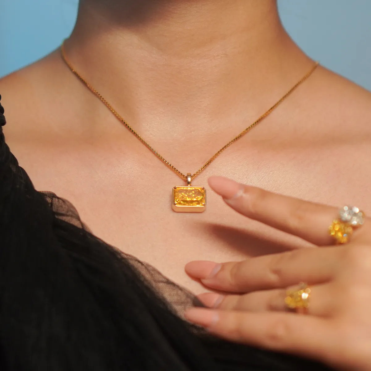 Yellow Radiant Cut Solitaire Bezel Pendant | Earthly jewels