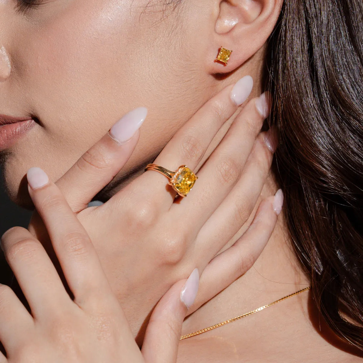 Yellow Cushion Solitaire Double Band Ring | Earthly Jewels