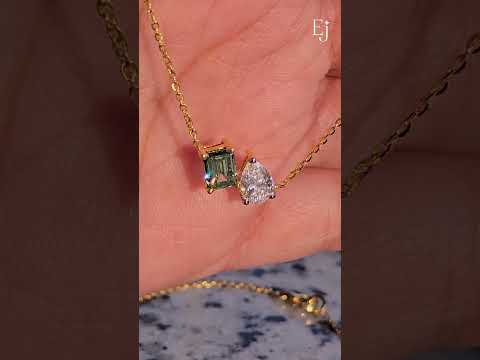 Pear And Green Emerald Diamond Toi Et Moi Necklace