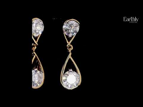 Round Diamond Two Tier Tear Drop Earrings | Earthly Jewels