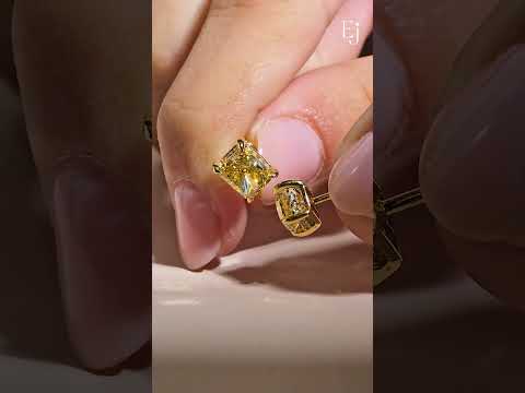 Load video: Yellow Radiant Cut Lab Diamond Stud Earring | Earthly Jewels