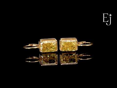 Load video: Radiant Cut Yellow Diamond Solitaire Leverback Earrings | Earthly Jewels