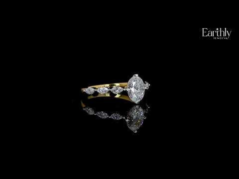 Load video: Oval Diamond Ring With Marquise Side Stones | Earthly Jewels