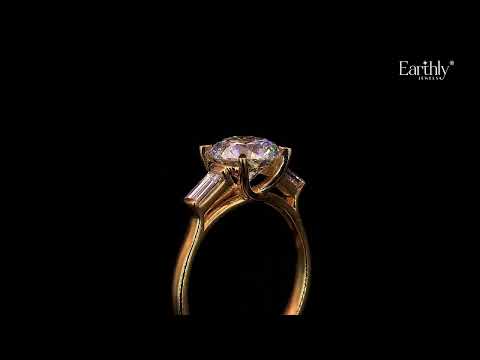 Load video: Round Solitaire Engagement Ring With Tapered Baguette | Earthly Jewels