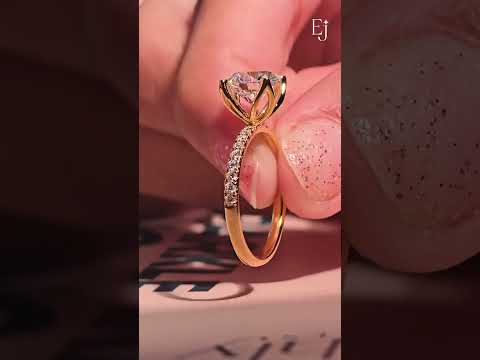 Load video: Round Solitaire Shape Floral Ring With Pave Band | Earthly Jewels