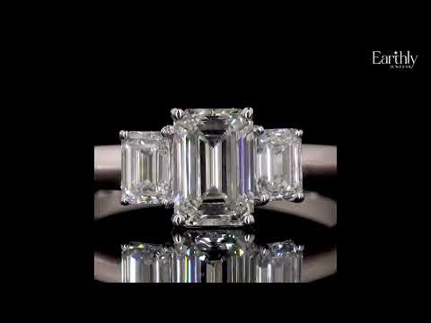 Load video: 3 Stone Emerald Cut Diamond Ring | Earthly Jewels
