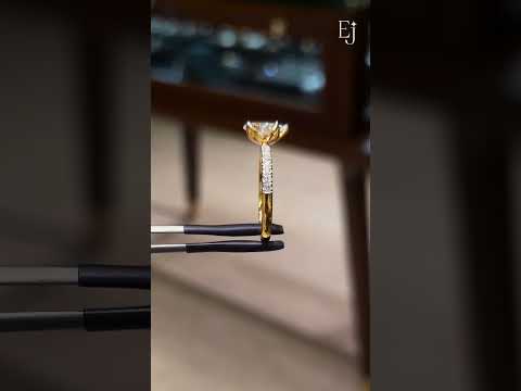 Load video: Pear Solitaire Ring With Pave Floral Prong | Earthly Jewels