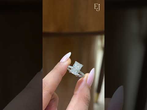 Load video: Radiant Cut Diamond Engagement Ring with Hidden Halo Pave Band