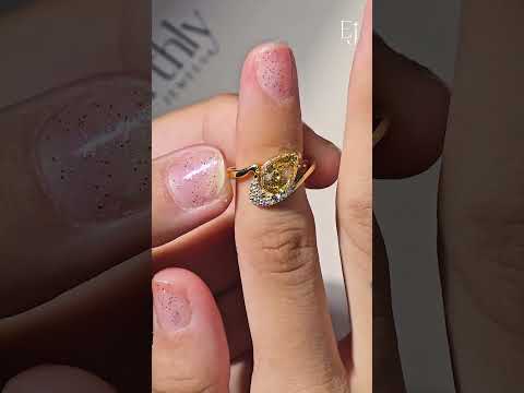 Load video: Yellow Pear Shaped Engagement Ring Wave Band | Earthly Jewels